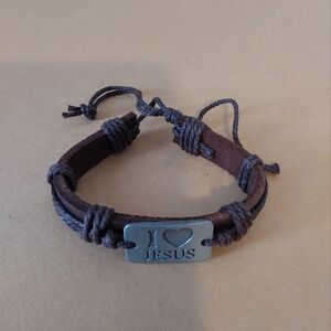 Religious Bracelet, Men's Genuine Leather " I Love Jesus " Bracelet ( Brown )